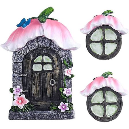 Alfe-dør og -vinduer tredekorasjoner Gløder i mørket Hagefigurer Plenpynt Miniatyr Alfe