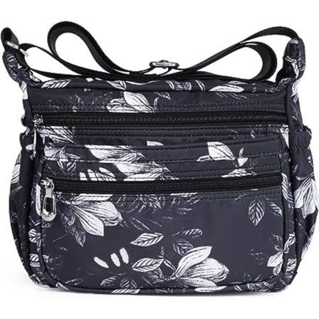 (Musta1) Olkalaukku naisille, kevyt monilokeroinen laukku vedenpitävästä nailonista, rento olkalaukku