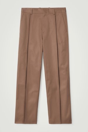 COS Men's Relaxed Cotton Straight Leg Trousers in Brown