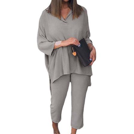 Kvinnor Långärmade Lounge Sets V-hals Tvådelad Outfit