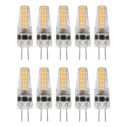 10 kpl G4 LED-lamppua 2W Bi Pin -kantahimmennettävät lamput kattokruunuun kattolamppuun pöytälamppuun lämmin valkoinen 3000K AC 12-24V