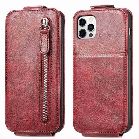 Vertical Flip Phone Suojakotelo With Zipper For iPhone 12 Pro Max - Punainen
