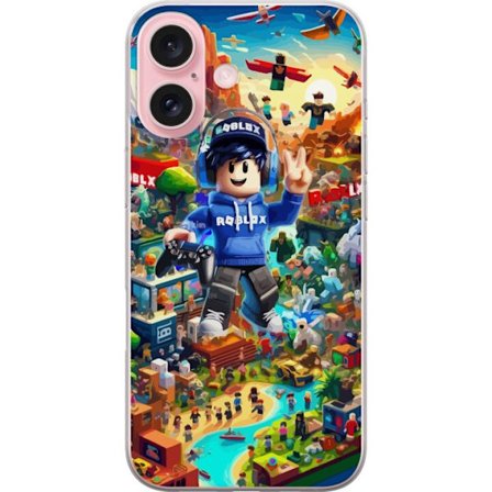 Yhteensopiva Puhelinkuori Apple Apple iPhone 16 Suuri yksityiskohtainen Roblox-maailma täynnä hahmoja, seikkailuja ja värikkäitä ympäristöjä,