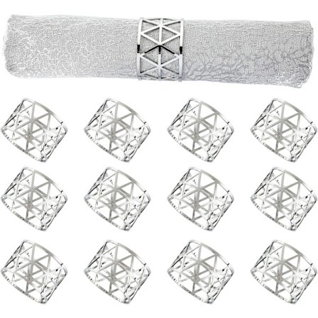 12-pack silver servettringar set servetthållare i metall (silver metallic)