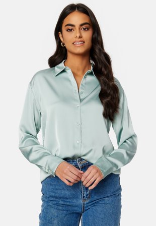 VILA Clair L/S Sateen Shirt Cameo Green Klær