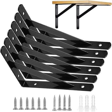 Väggfästen, 6-pack hyllfästen, monteringsfästen, 15 × 9,5 cm metall 90 graders triangelfästen flytande ram kraftig, svart