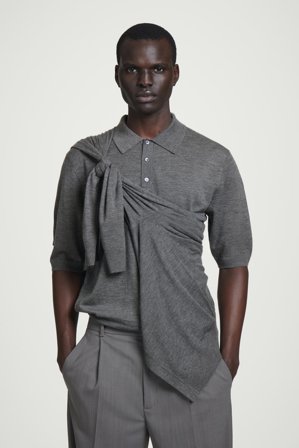 COS Men's Layered Fine Cashmere Polo Cardigan Sweater in Grey