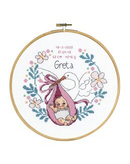 Broderikit Billede Dåb Rosa - Permin