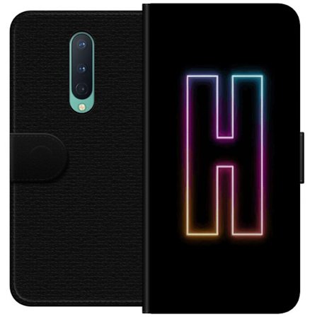 Yhteensopiva Lompakkokotelo OnePlus OnePlus 8 Minimalistinen neonkirjain H väriä vaihtavassa valossa mustaa taustaa vasten modernilla typografisella