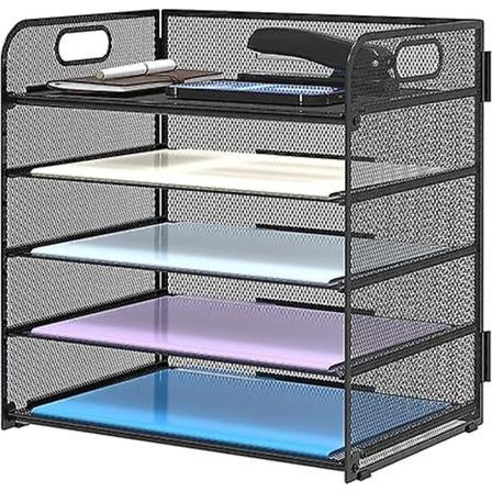Supeasy 5 fack pappersorganisatör med handtag - nätverksfil/brevorganisatör, svart pappersorterare för kontor, hem eller skola