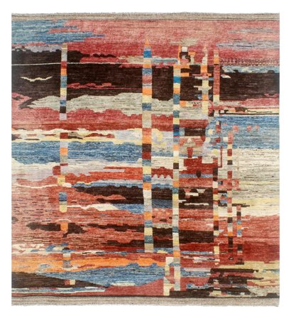 Handgeknüpft Berber Colourful Teppich 254X297 Dunkelrot/Schwarz