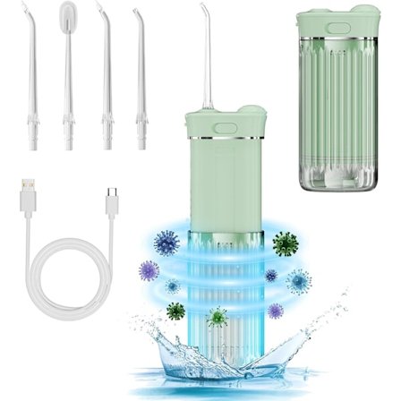 Rejsevandtråd, Mini bærbar mundskylle, Teleskopisk vandtank, 4 dyser, Unikt lys, IPX7 vandtæt, Trådløs vandtråd til tænder