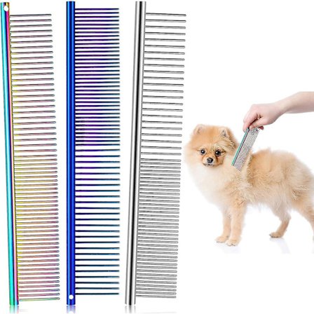 Hundkammar i stål - Flerfärgad hundkam med rostfritt stål - Lämplig för att ta bort tovor och knutar i lång- och korthåriga hundar