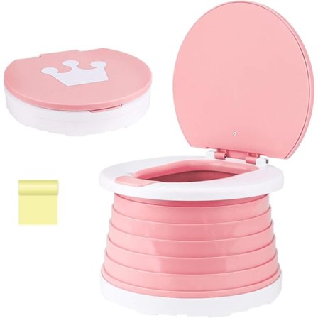 Rejsepotte Bærbart Potte Sammenklappelig Potte Børnetoilet Potte Bærbart Potte Børns Pottetræningssæde til Børn Småbørn Rejse (Pink)
