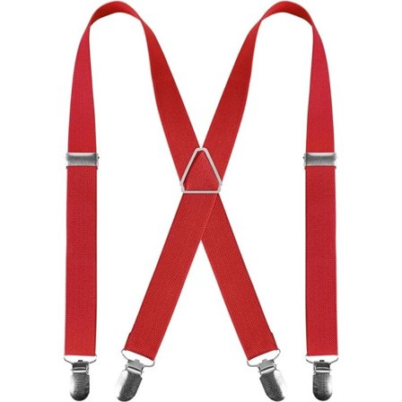 Herreseler med 4 clips X-form, justerbare elastiske seler til herrebukser, herreseler bryllup business casual seler (rød)