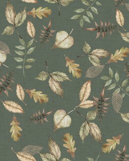 Gardinstof metervare Falling Ember bladmønster 140 cm Grøn