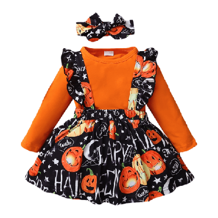 Halloween Ruffle långärmad tröja | Förtjusande Halloween-dräkt för nyfödd flicka | Rufsig långärmad pumpa Print Drop Jumpsuit 70