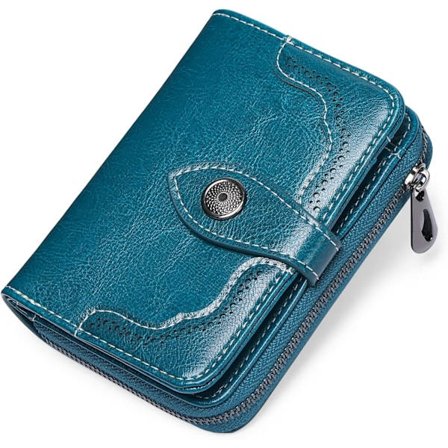 Liten damplånbok i läder med RFID-skydd (Blå)