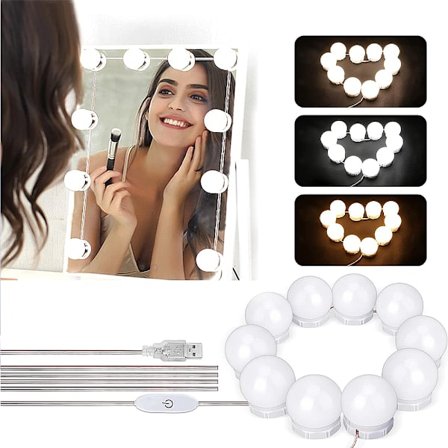 LED Spejllys, Hollywood Stil, Dæmpbart Makeup Lys, 6500 K Makeup Lys, Vanity Lys, Spejllys til Kosmetikspejl, 10-Pak Pærer