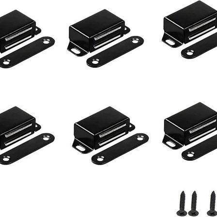 Sett med 6 svarte magnetiske rustfrie stål kraftige skapmagneter med lås