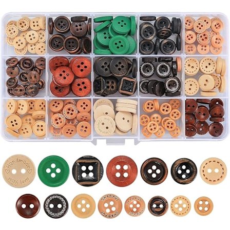 Blandet 225 træknapper håndlavede DIY skjorteknapper 13mm15mm multi-størrelse