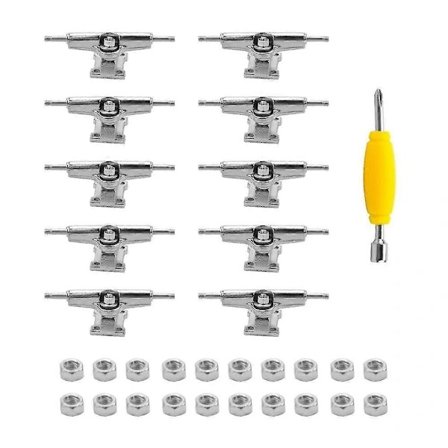 10 stk. 29 mm Fingerboard Trucks Finger Skateboard Deck med møtrikker med skiftenøgle Skruetrækker kompatibel med Finger Skateboards Sølv