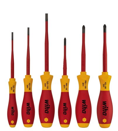 Wiha SoftFinish Electric slimFix Skrutrekkersett 6 stk., spor/PH/PZ/PlusMinus, Håndverktøy