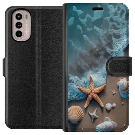 Motorola Moto G41 Tegnebogsetui Havstjerne ved havet med snegle stranddesign i rolige blå toner inspireret af sommernatur og havets harmoni.