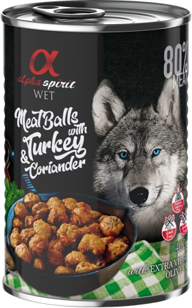 Alpha Spirit Meat Balls with Turkey and Coriander märkäruoka, 400 g