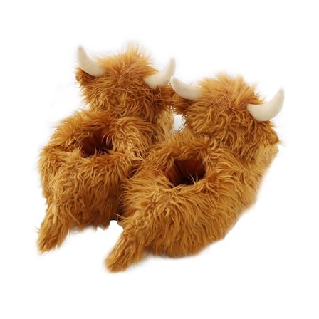 Highland Cow Tøfler, Plysj Skotske Ku Tøfler, Myke Varme Dyretøfler Hjemme Innendørs Tøfler (FMY) 11.53in