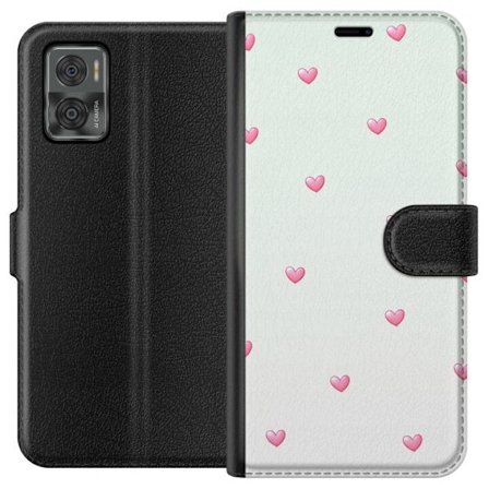 Kompatibel Tegnebogsetui til Motorola Motorola Moto E22i Minimalistisk mønster med lyserøde hjerter på en lysegrå baggrund, sødt og enkelt design