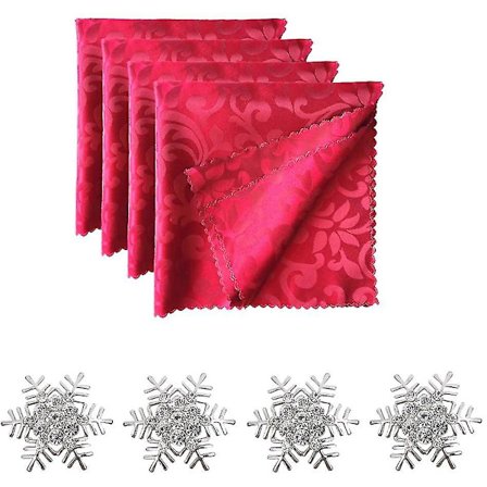 Juleborddekorationer 4 snefnug servietringe og 4 stofservietter. Spisebord serviet holdere serviet klud julebord dekoration til hjemmet.w