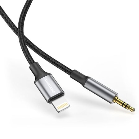 NEXTBATT Lightning til 3,5 mm AUX-adapter, 1 m - Sort/Grå