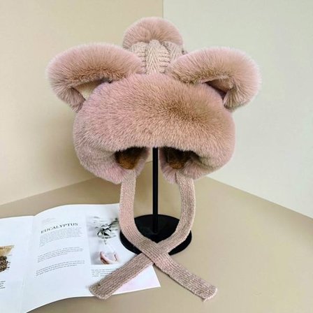 Mössor i fuskpäls Mössa Cat Ear Stickad Cap KHAKI