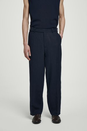 COS Men's Relaxed Linen Straight-Leg Trousers in Blue