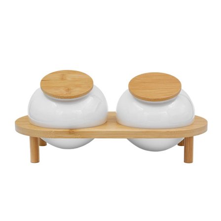 Porcelænsopbevaringskrukkesæt med bambuslåg, 2 stk.