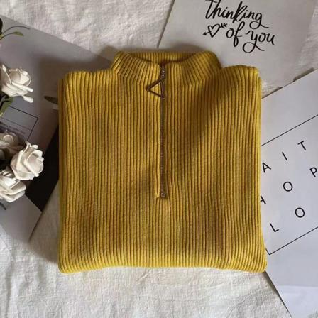 Kvinder Strik Efterår Vinter Sweater Halv rullekrave Trekant Lynlås Slim Fit Pullover Langærmet skjorte Turmeric 54*35*51cm