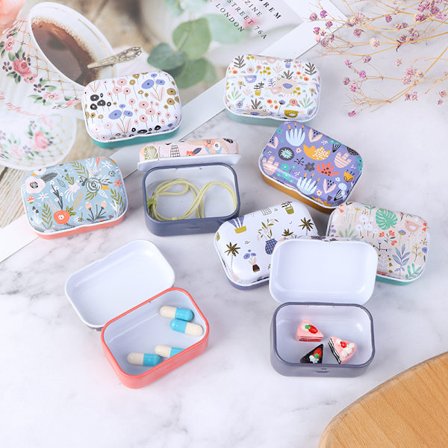 Mini Flower Tin Trinket Mynt Box Smykker Oppbevaring Case Blikk