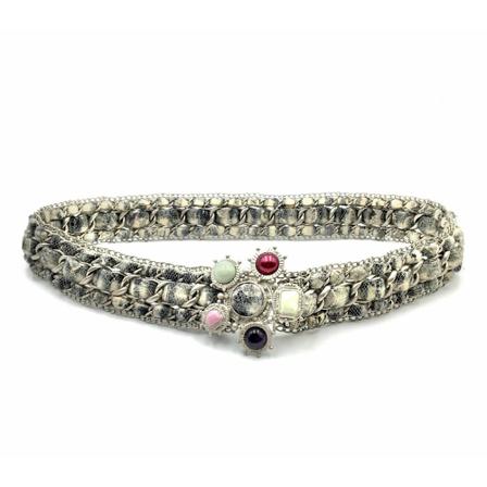 Chanel Vintage, Pre-owned 2005 belt in tweed with ornate brooch buckle Grijs, Dames, Maat:M,wol