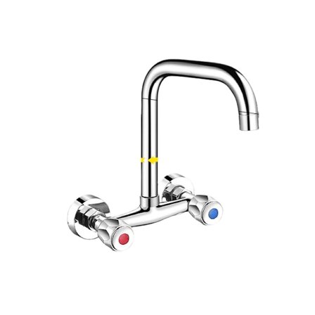 Væghængt indbygget køkkenarmatur til varmt og koldt vand i kobber med 360° drejeudløb og togrebs keramisk patron