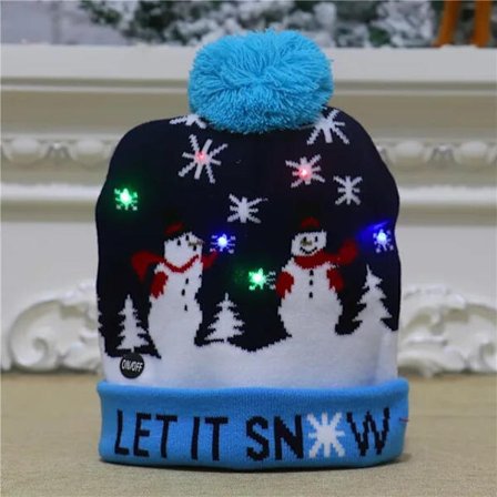 Jul Led Lys Strikkede Beanies Børne Strikket Hue Lysemitterende Led Uld Varm Kold
