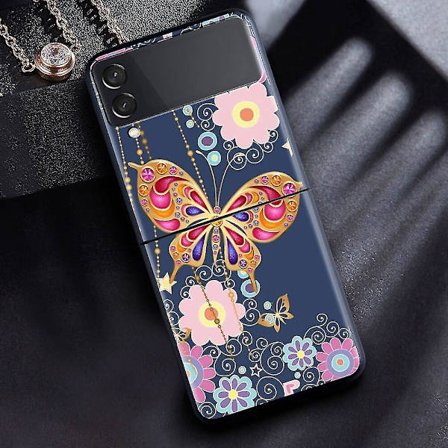 Antichoc Rigid Skal för Samsung Galaxy Z Flip 3, Svart, Lila, Fjäril, 5g Rigid Case