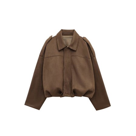 Fuskemskinn Bomberjakke, avslappet oversized jakke med lange ermer og glidelås for kvinner, streetwear og motorsykkelinspirert kort yttertøy for 