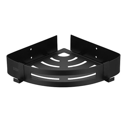 1 stk. rustfrit hjørnehylde til brusebad i rustfrit stål uden boring med 2 kroge til badeværelsesartikler