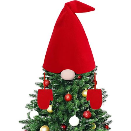 Plys Nisse Juletræstop med Julemandshat - Næse & Handsker Busk Kit, Julehjem Indretnings Ornament & Gave