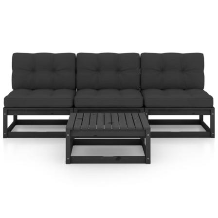 Vidaxl Loungegrupp För Trädgården Med Dynor 4 Delar Massiv Furu Svart