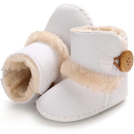 12CM vita Baby Booties med knappdesign Mjuk botten Halkfria Unika Snöstövlar för småbarn Varma vinterskor
