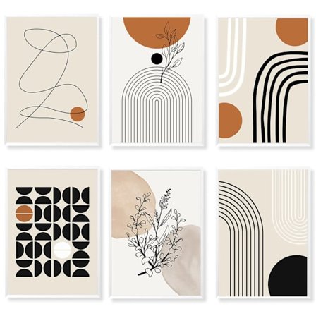 6 kpl Boho-taide seinäkoristetta, abstrakti Boho-kangas seinätaide geometrinen seinätaide, viiva taide lehti seinäkoriste näyttelyjulisteet