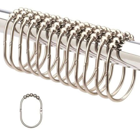 Duschdraperiringar 12 extra stora duschdraperiringar i rostfritt stål, nickelutseende, 2 lb. depot, borstad nickel