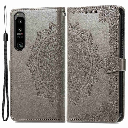 Mandala läder Sony Xperia 1 IV fodral - Silver/Grå